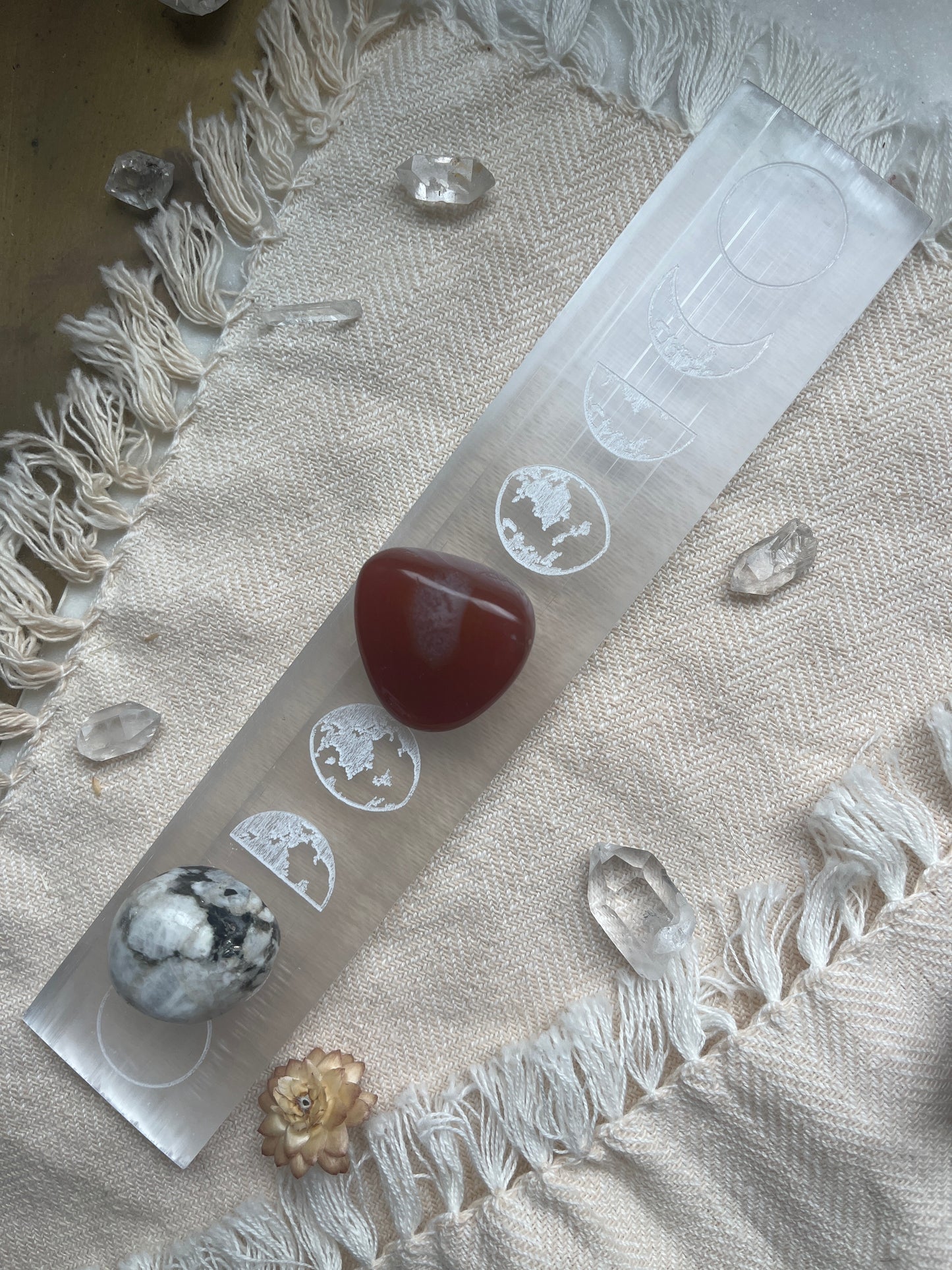 “Moon Phase” Selenite Crystal Charging and Cleansing Rectangle and Cycle Tracker