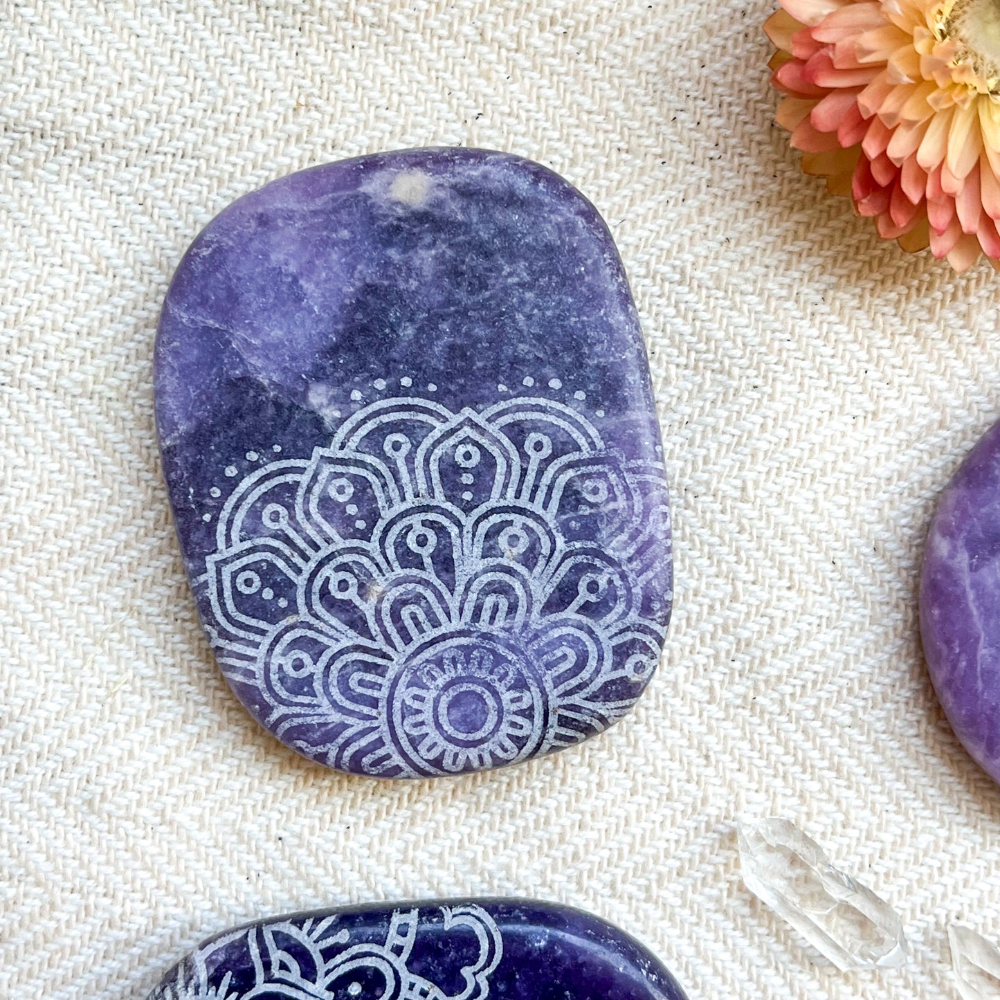 Engraved Lepidolite Pocket Stone