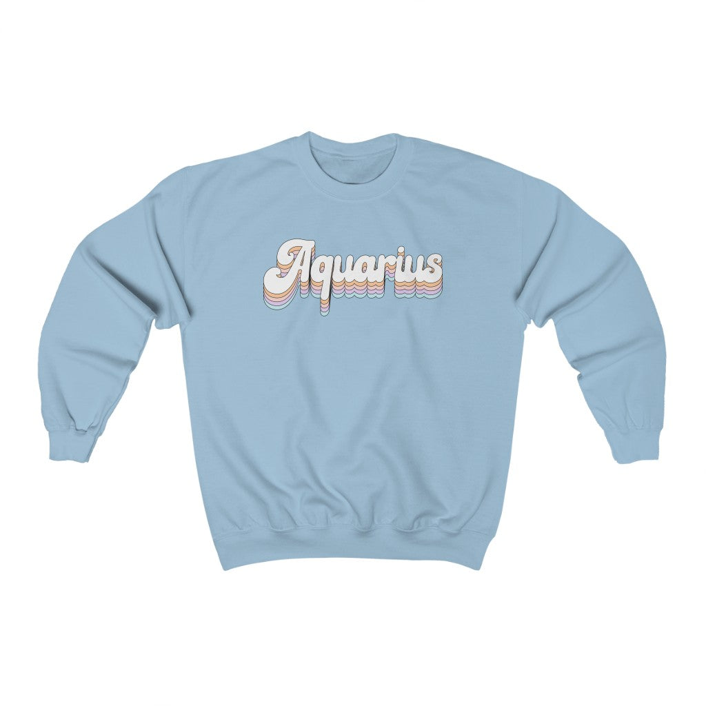 Aquarius Retro Rainbow Astrology Crewneck Sweatshirt - Fractalista Designs