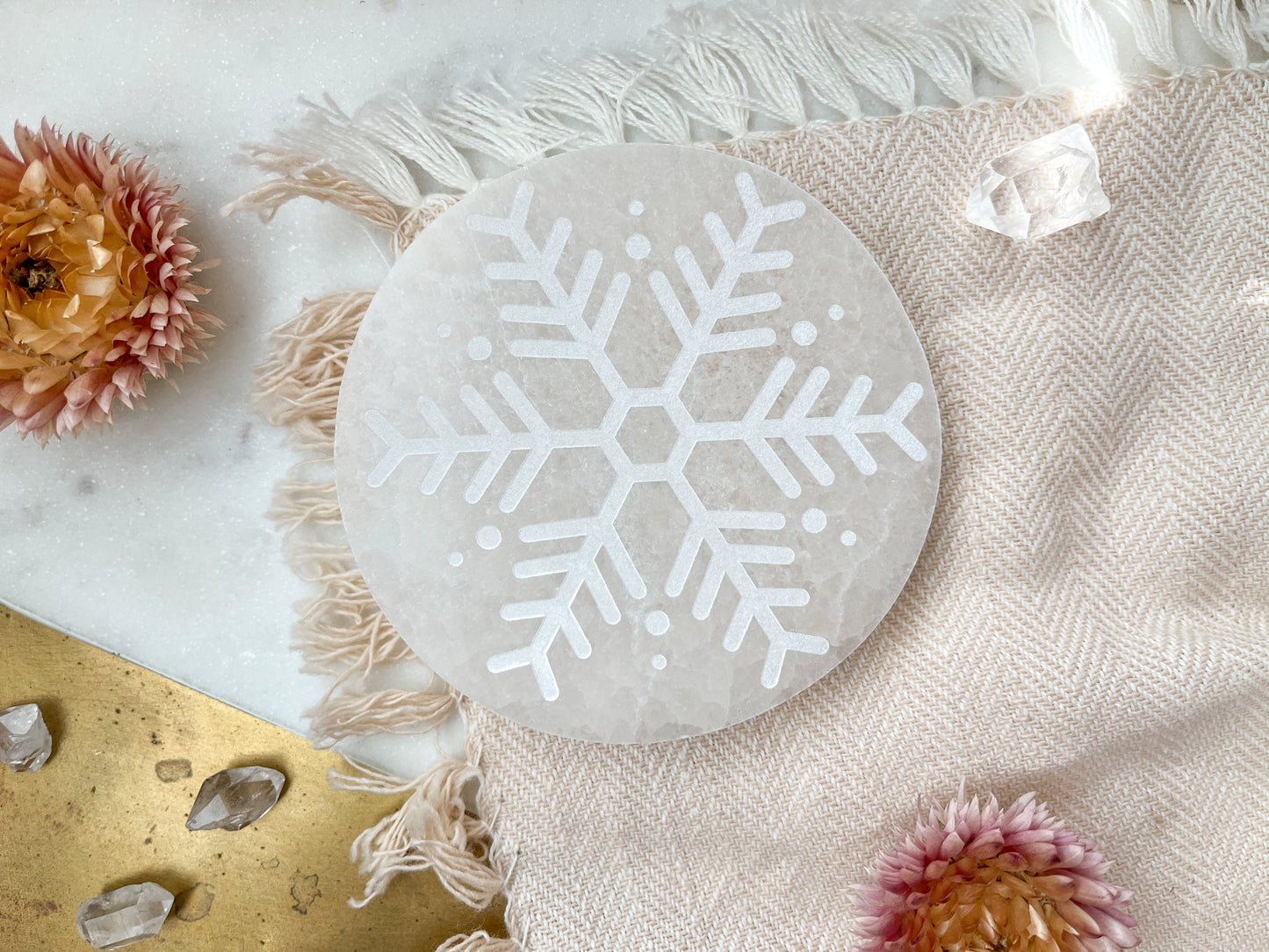 "Winter Wonderland" Snowflake Selenite Cleansing Disc, Charging Plate and Crystal Grid - Fractalista Designs