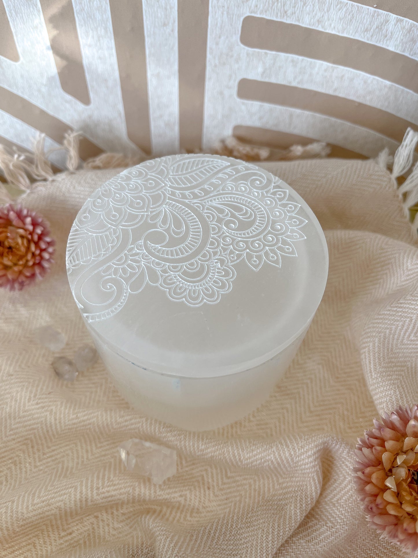 "Henna Prayer" Selenite Jewelry Trinket Box - Fractalista Designs