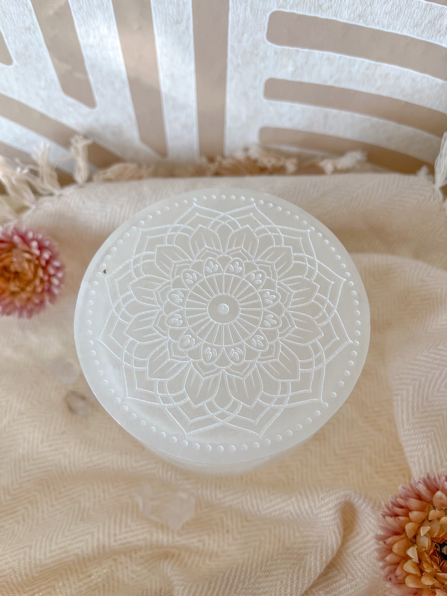 "Radiate Bliss" Mandala Selenite Jewelry Trinket Box - Fractalista Designs