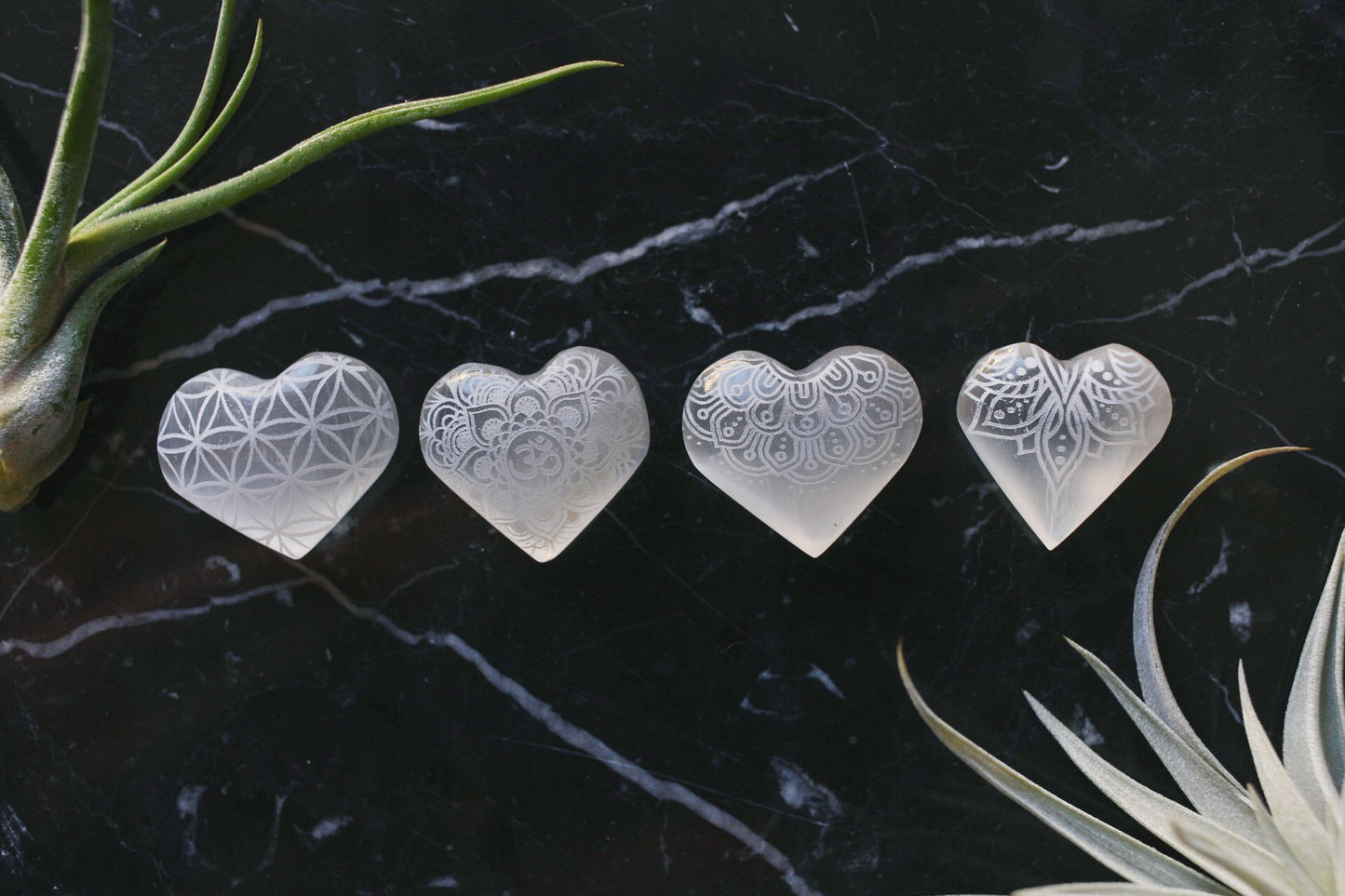 Etched Selenite Heart "Lotus Belle" *CLEARANCE* 2ND QUALITY OR DAMAGED - FINAL SALE - Fractalista Designs