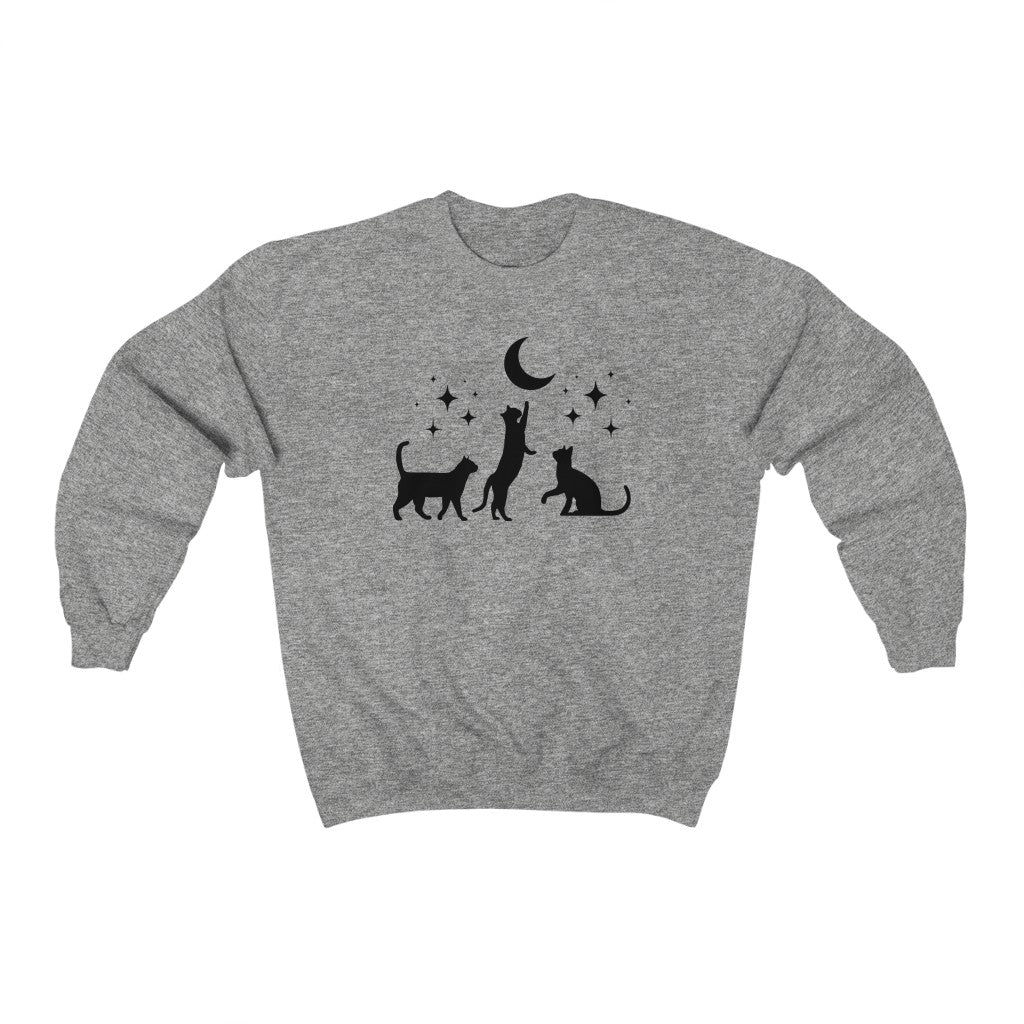 Black Cats Crescent Moon Halloween Crewneck Sweatshirt - Fractalista Designs