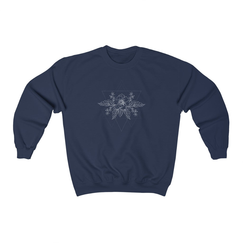 Anemone Simple Flower Geometric Tattoo Design "Wild Geometry" Unisex Heavy Blend™ Crewneck Sweatshirt - Fractalista Designs