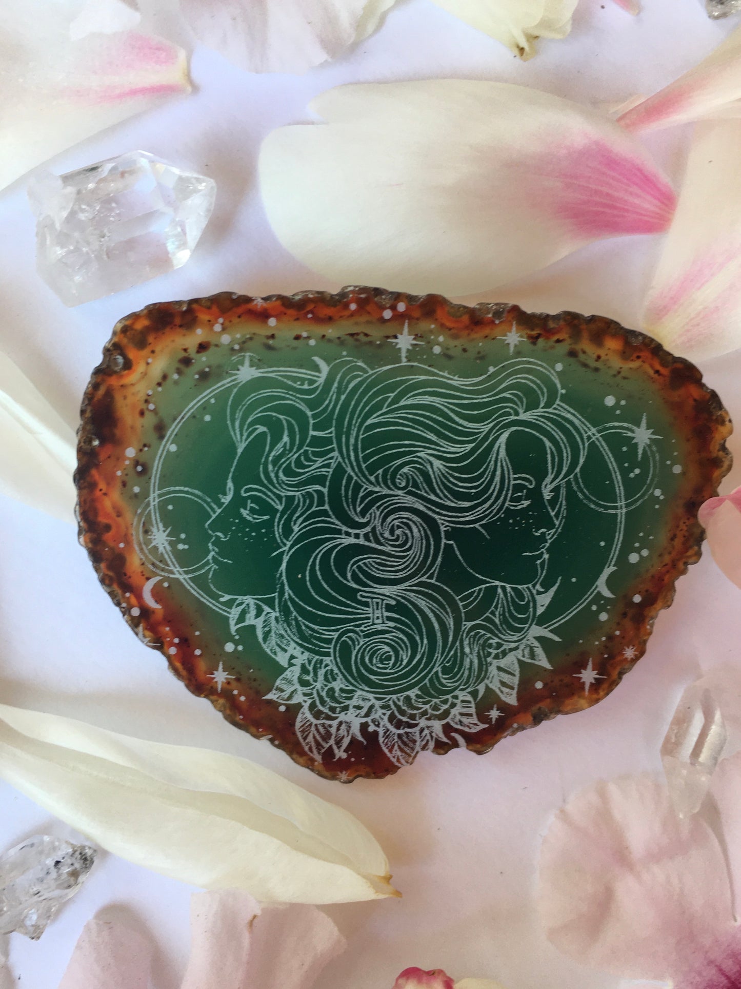 "Celestial Twins" Gemini Twin Goddess Faces Zodiac Astrology Agate Slices - Fractalista Designs