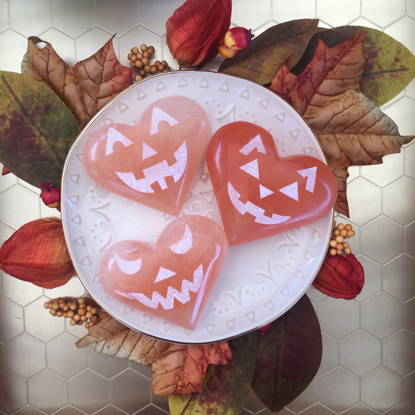 Peach Selenite Heart-o-Lanterns