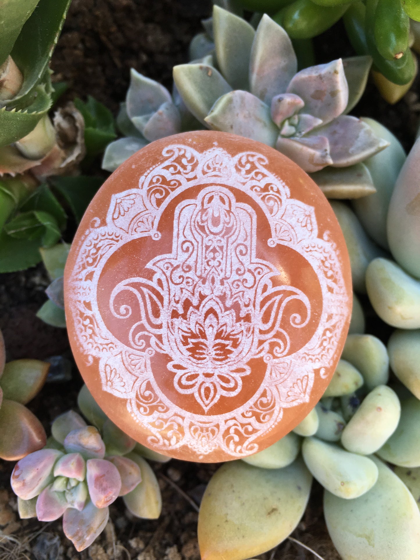 Peach Selenite Palmstone