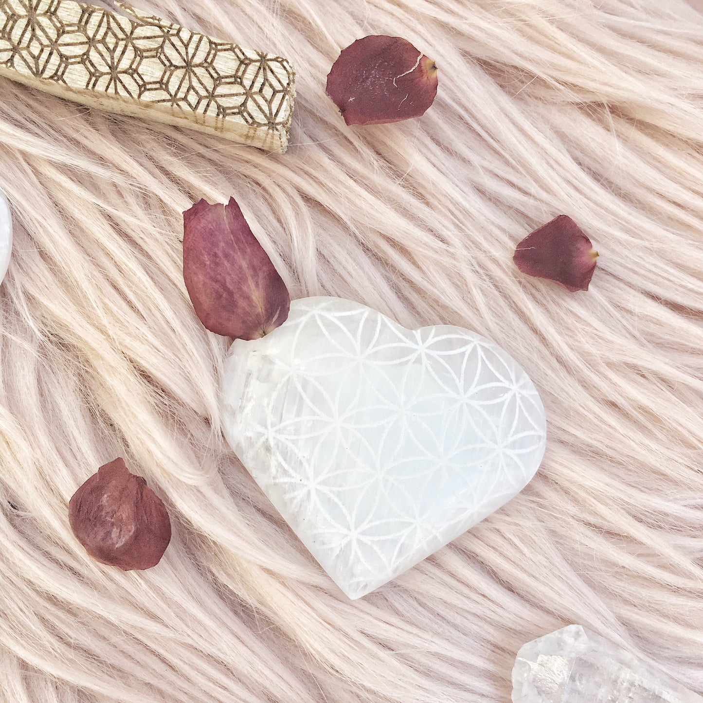 Etched Selenite Heart "Flower of Life" - Fractalista Designs