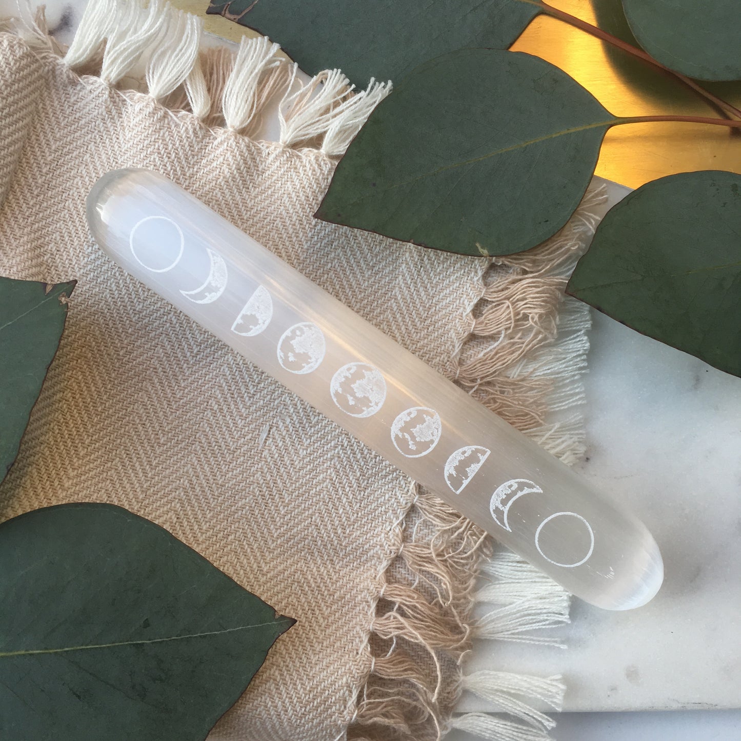 “Moon Phase” Etched Selenite Massage Wand *CLEARANCE* 2ND QUALITY OR DAMAGED - FINAL SALE