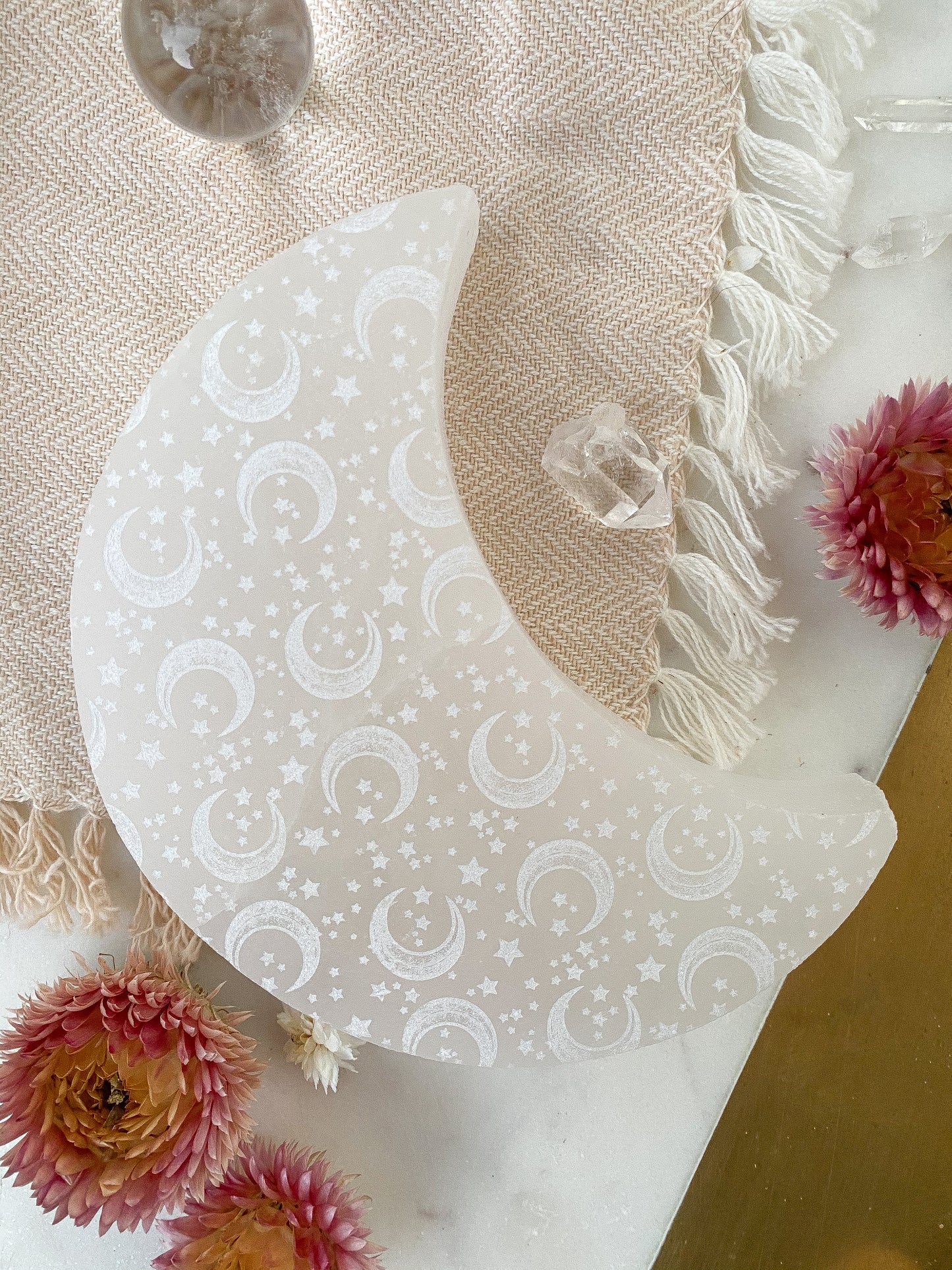 *FREE with $100 Purchase* Henna Or Celestial Bodies Crescent Moon Selenite Charging Pedestal - Fractalista Designs