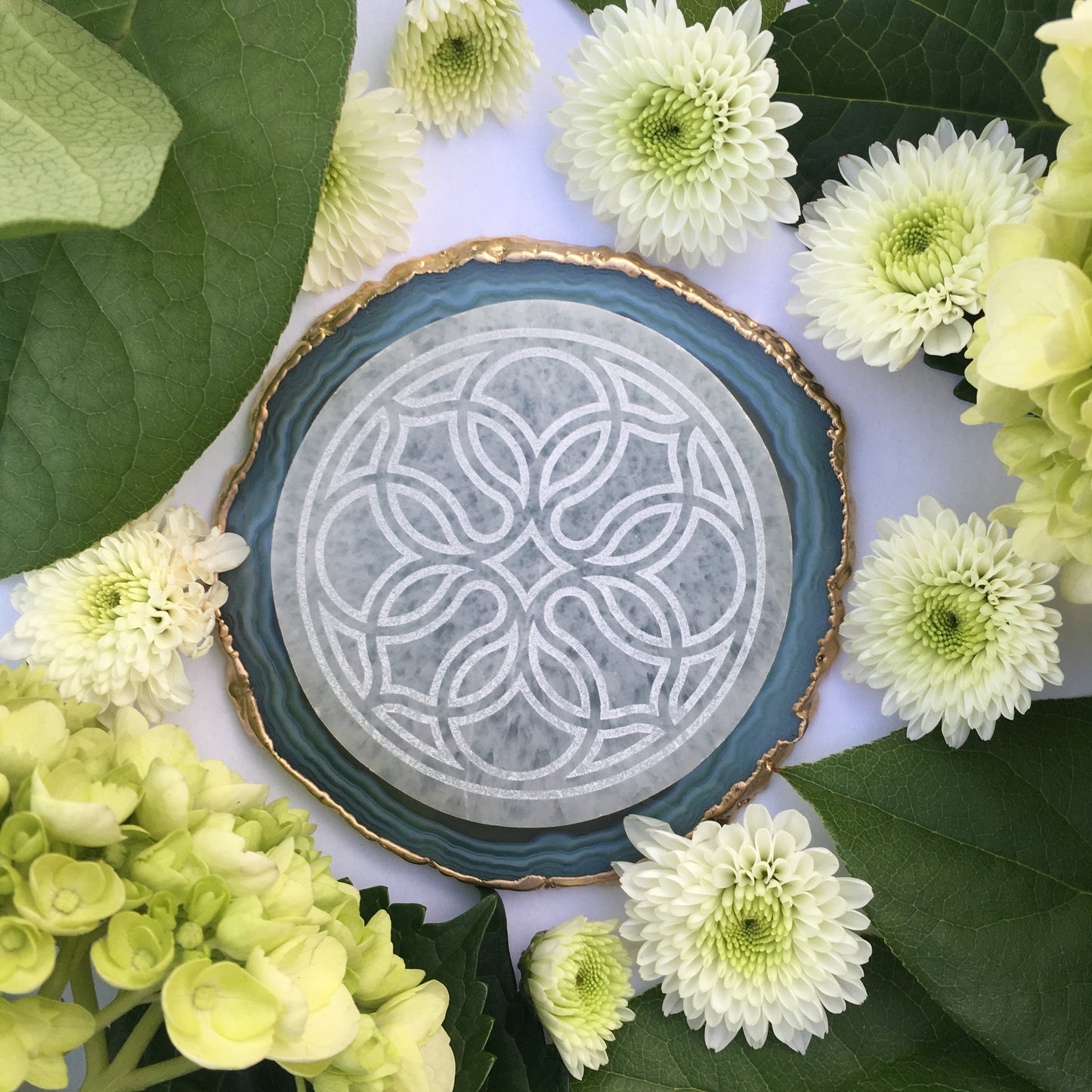 “Abbey Rose” Selenite Charging/Cleansing Disc Plate Crystal Grid