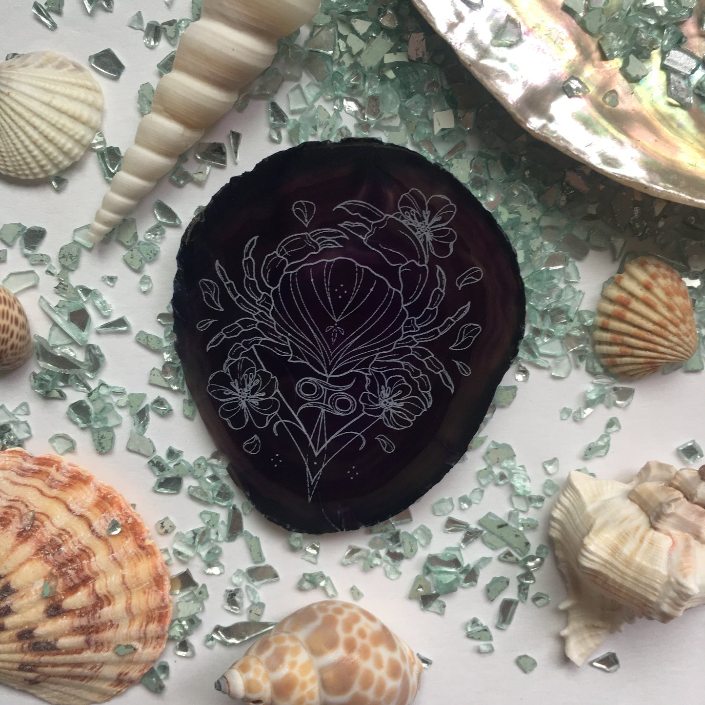 "Protection" Cancer Crab Zodiac Sign Agate Slice ♋️✨ - Fractalista Designs