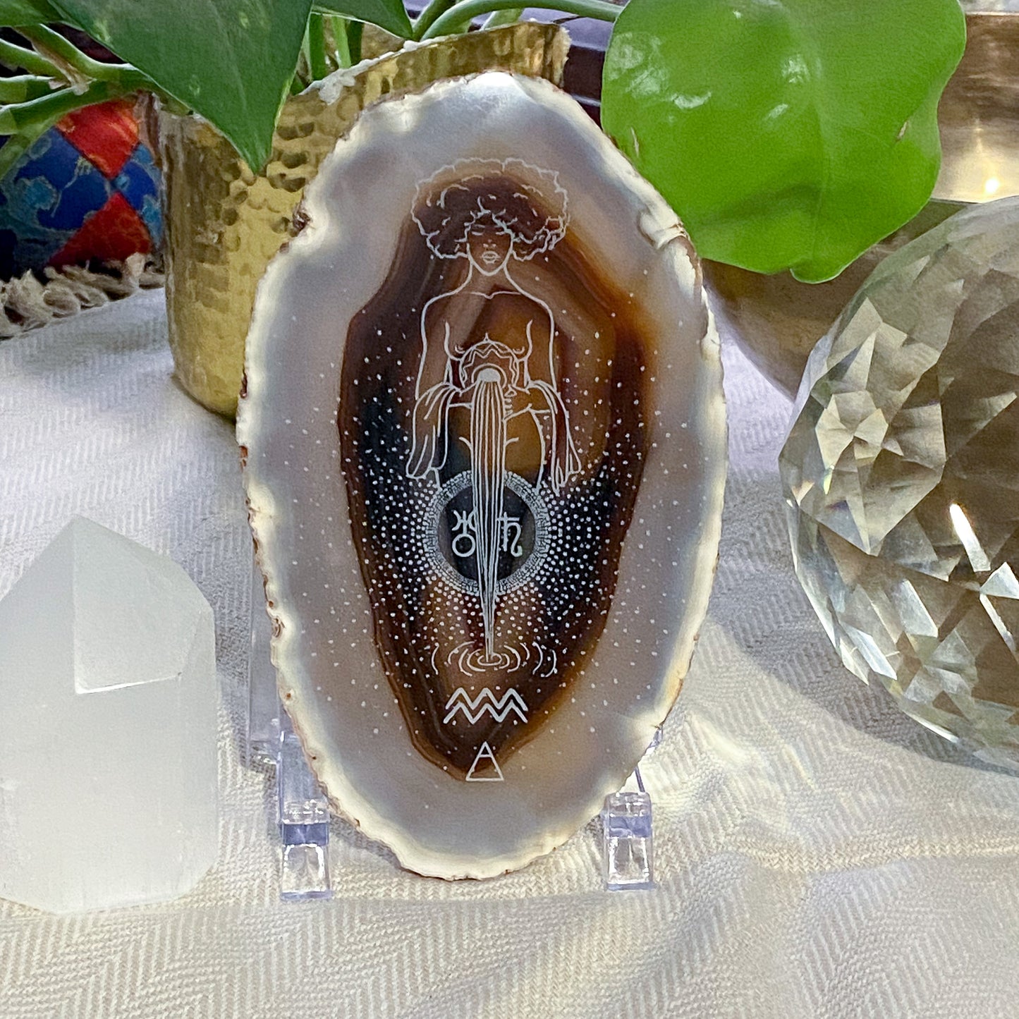 Aquarius “Truth Bringer” Zodiac Goddess Agate Slices - Oblong - Fractalista Designs