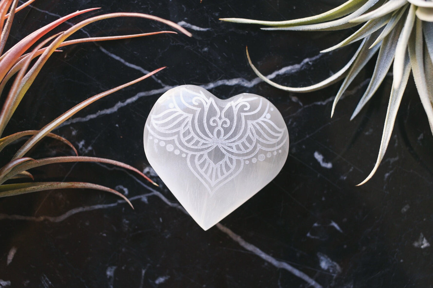 Etched Selenite Heart "Fierce Love" - Fractalista Designs