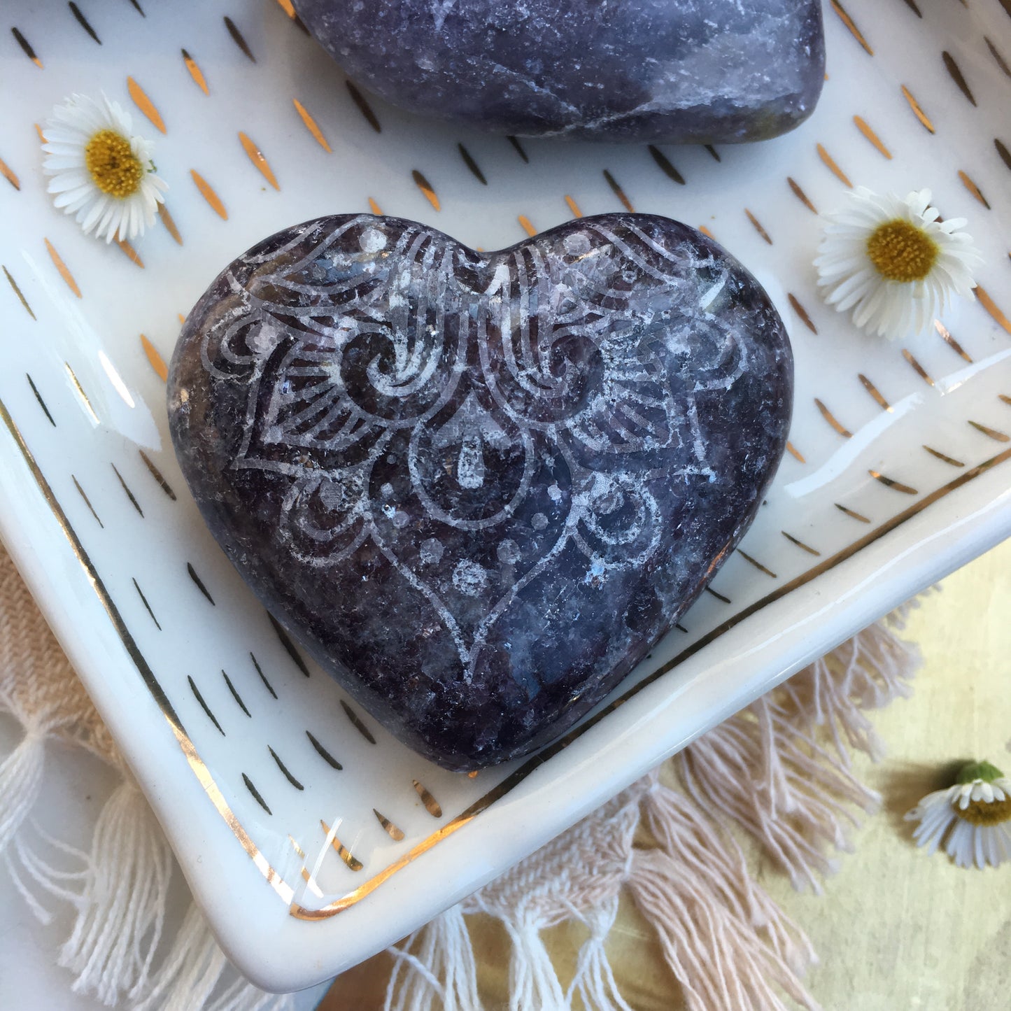 Etched Lepidolite Heart - Fractalista Designs