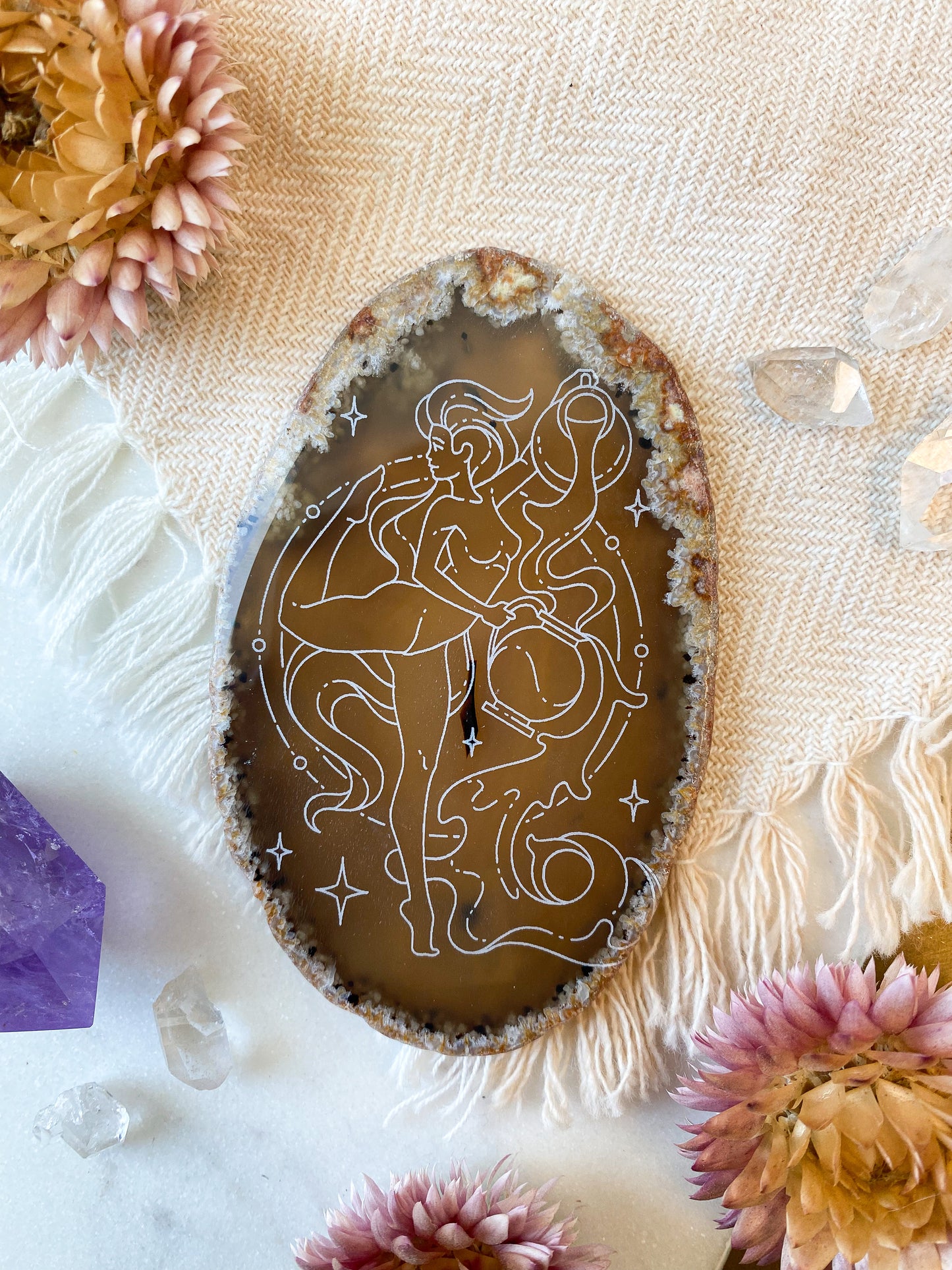 Aquarius “Evolution” Zodiac Goddess Agate Slices - Fractalista Designs