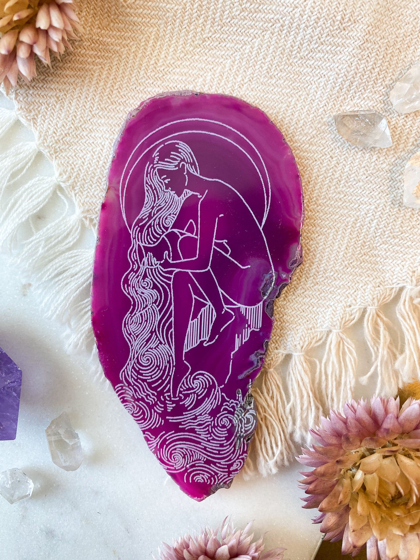 Aquarius “Flow of Consciousness” Zodiac Goddess Agate Slices - Oblong - Fractalista Designs