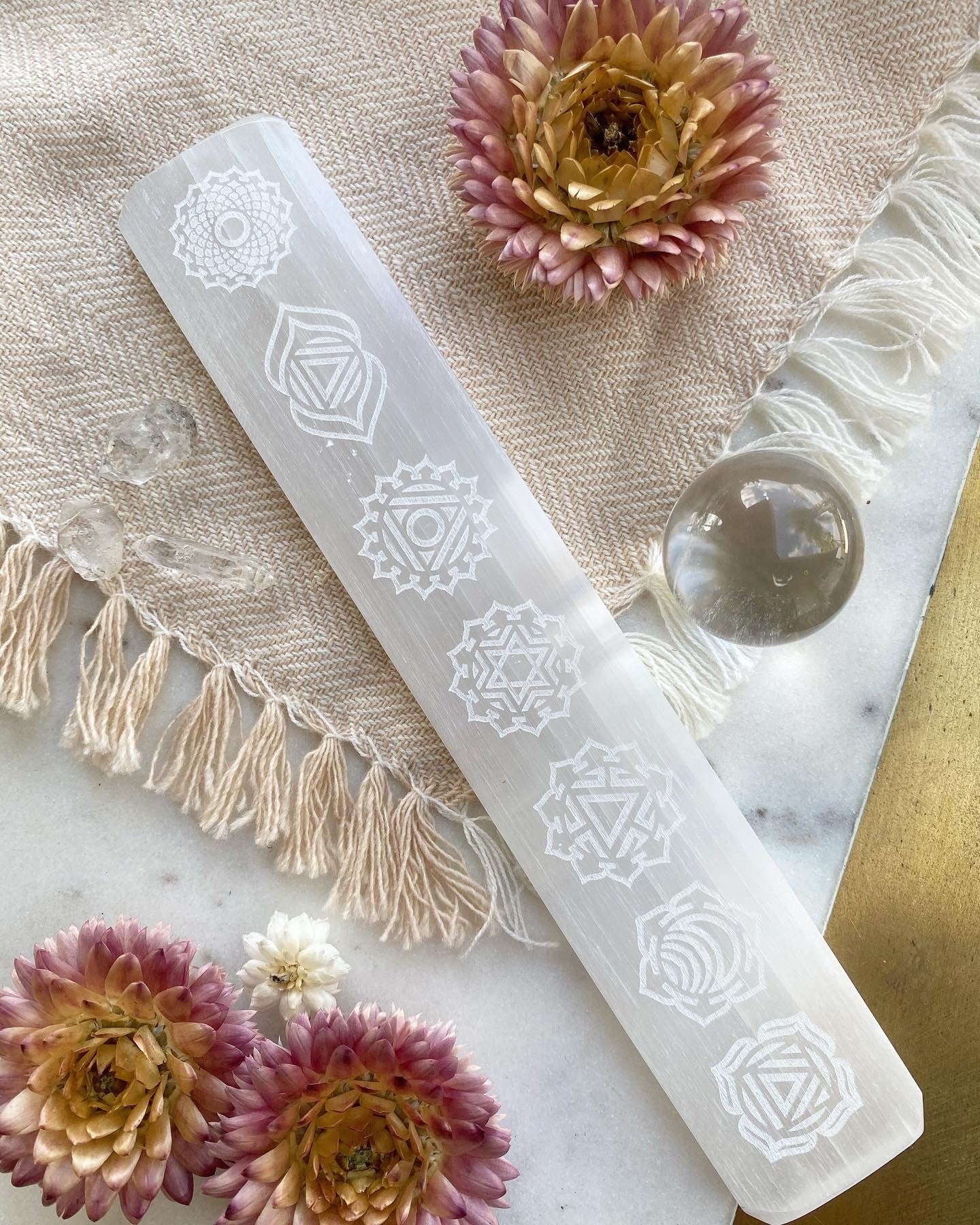 Selenite Crystal Charging and Cleansing Blade "Chakras" *CLEARANCE* 2ND QUALITY OR DAMAGED - FINAL SALE