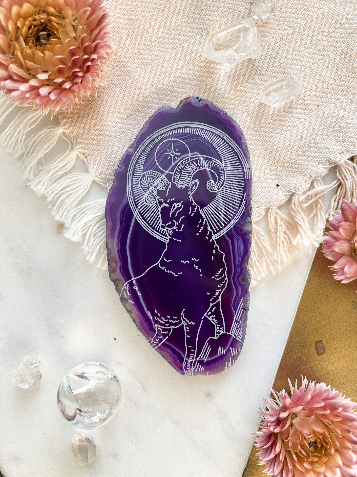 "I AM" Aries Zodiac Astrology Goddess Agate Slices - Fractalista Designs