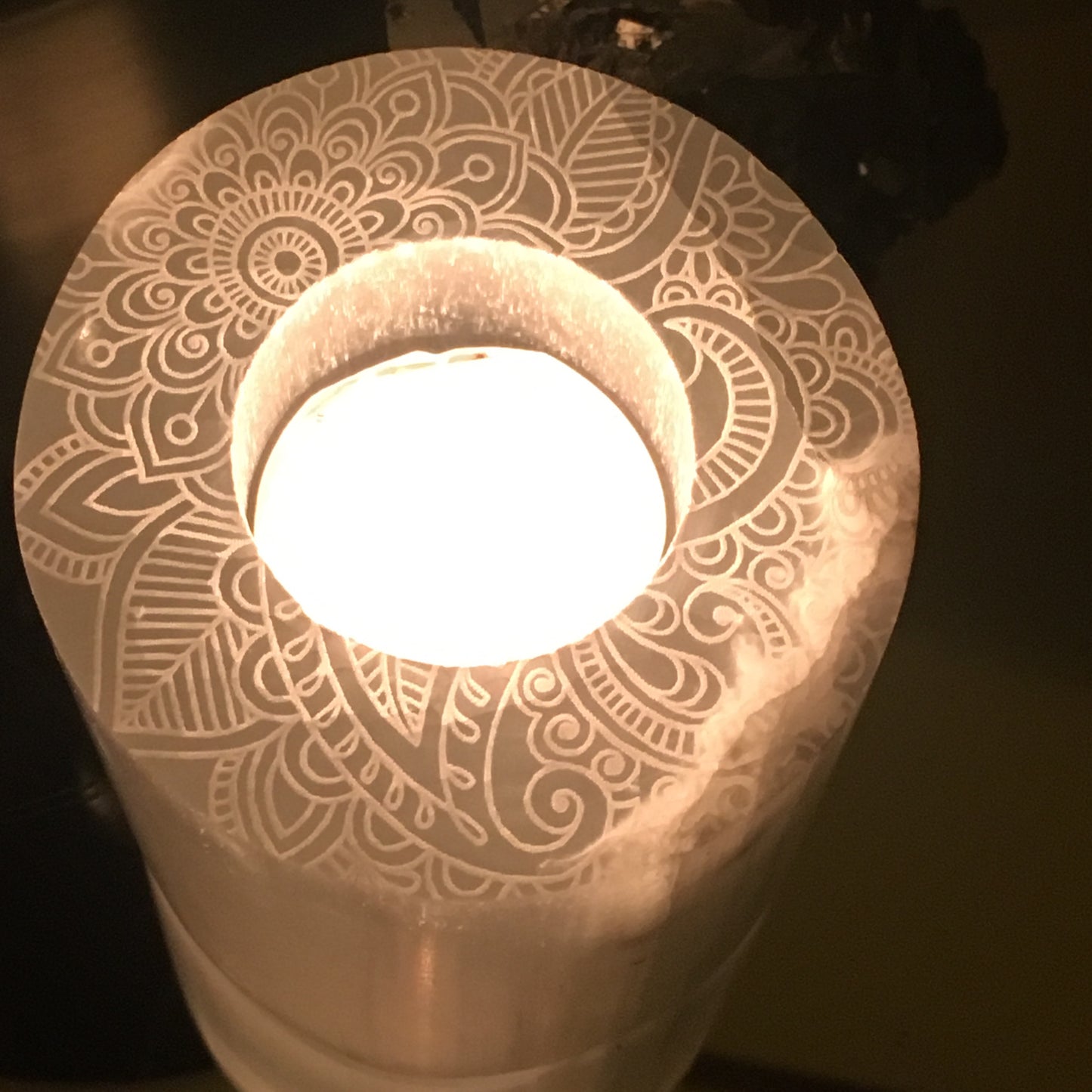 “Henna Prayer” Polished Round Selenite Candle Holder