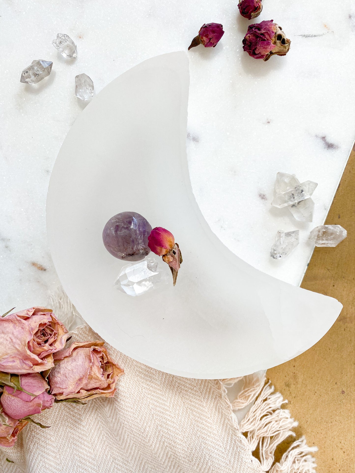 Moon Shaped Selenite Bowl Offering Dish