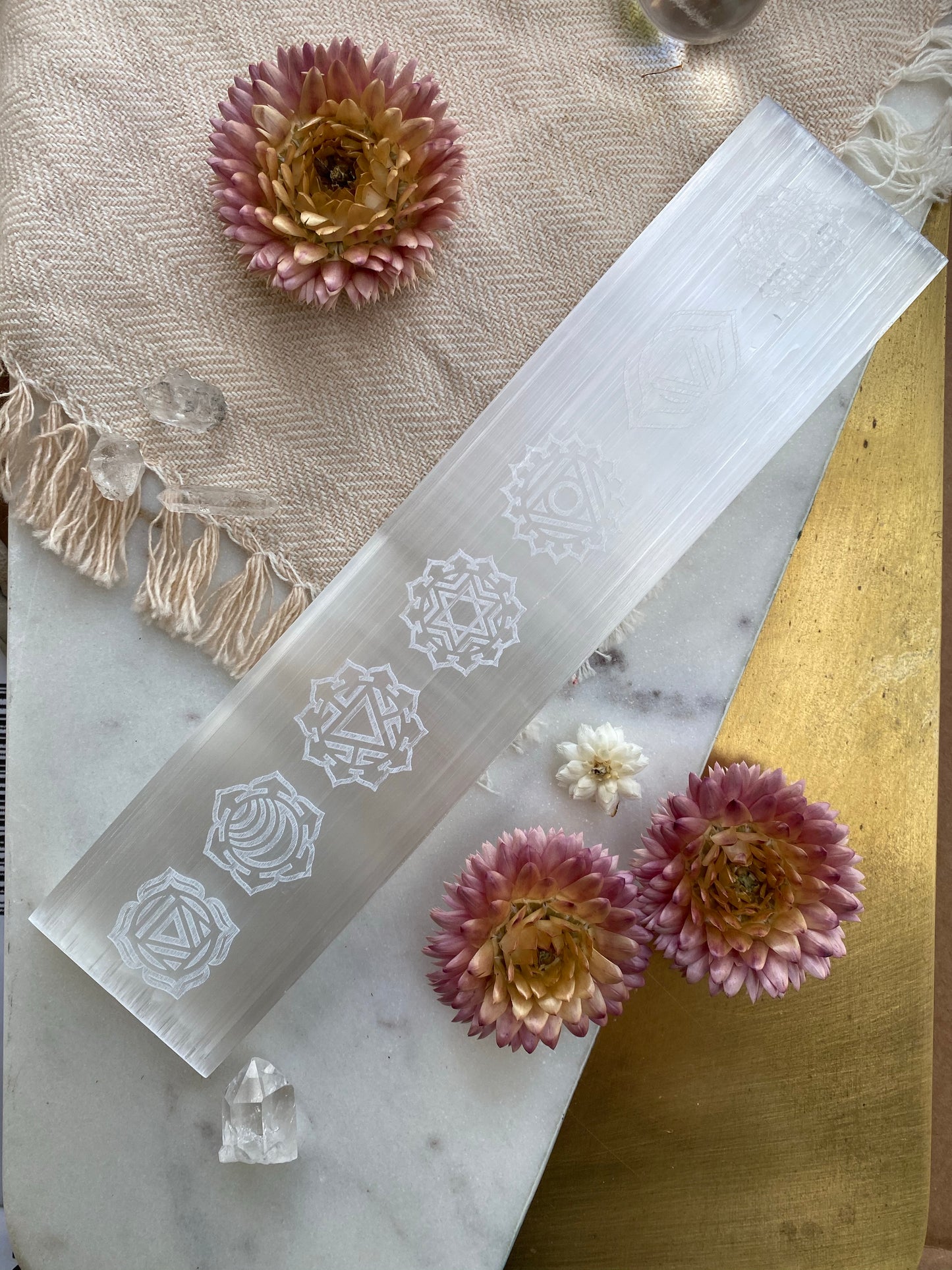 Selenite Crystal Charging and Cleansing Blade "Chakras"
