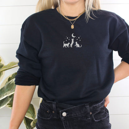 "Cats in the Moonlight" Embroidered Halloween Spooky Crewneck Sweatshirt *Free Shipping*