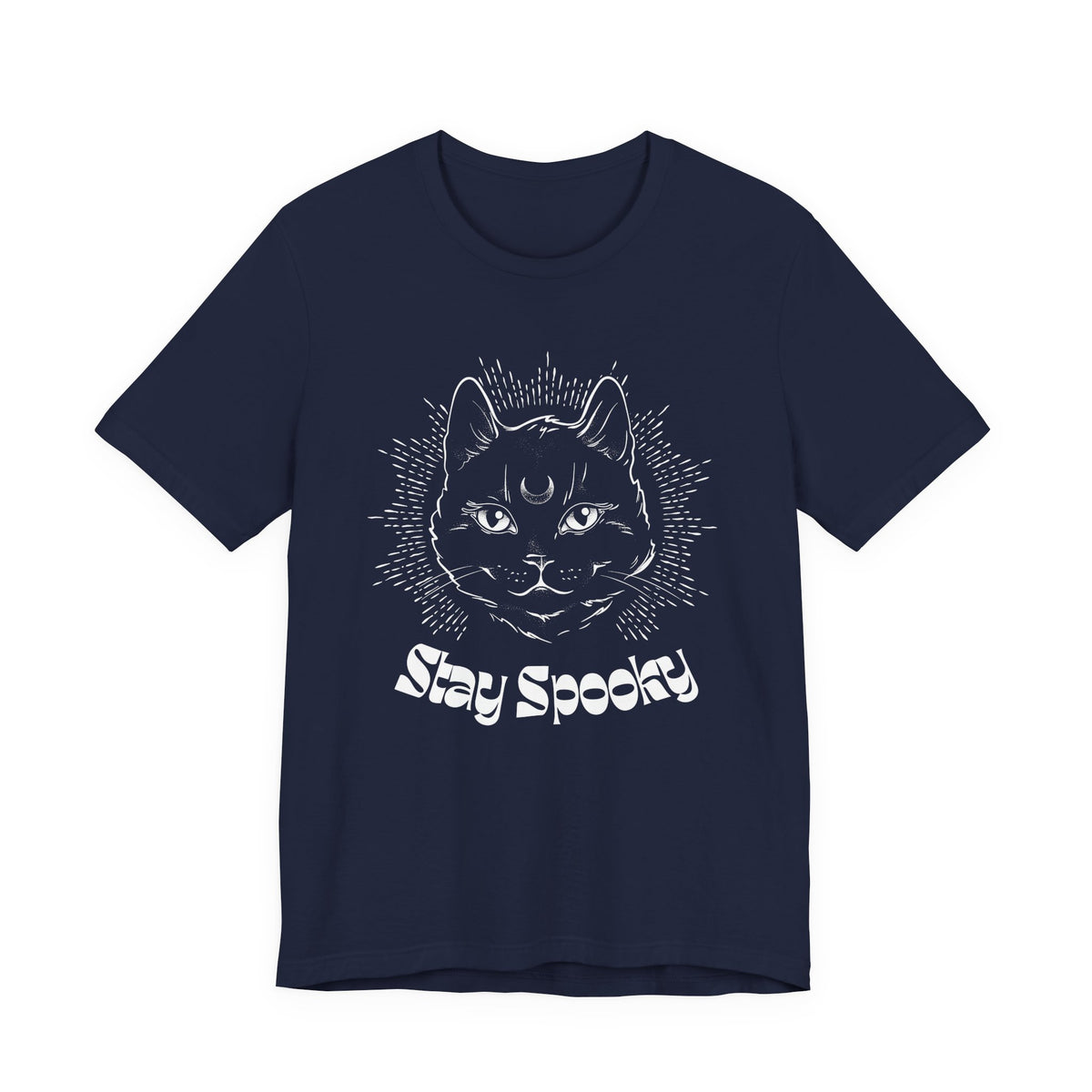 "Stay Spooky" Funky Font Midnight Familiar Black Cat Unisex Jersey Short Sleeve Tee