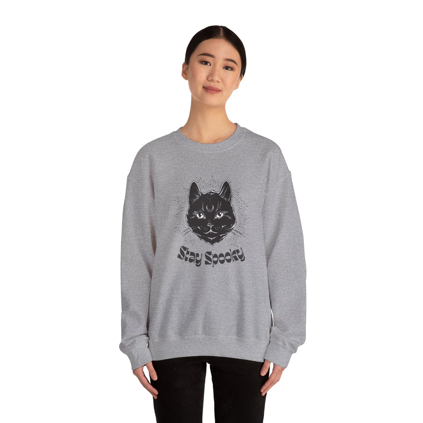 Stay Spooky Cat Sweatshirt Funky Font – Halloween Black Cat Graphic Crewneck