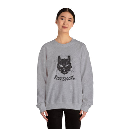 Stay Spooky Cat Sweatshirt Funky Font – Halloween Black Cat Graphic Crewneck