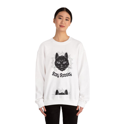 Stay Spooky Cat Sweatshirt Funky Font – Halloween Black Cat Graphic Crewneck