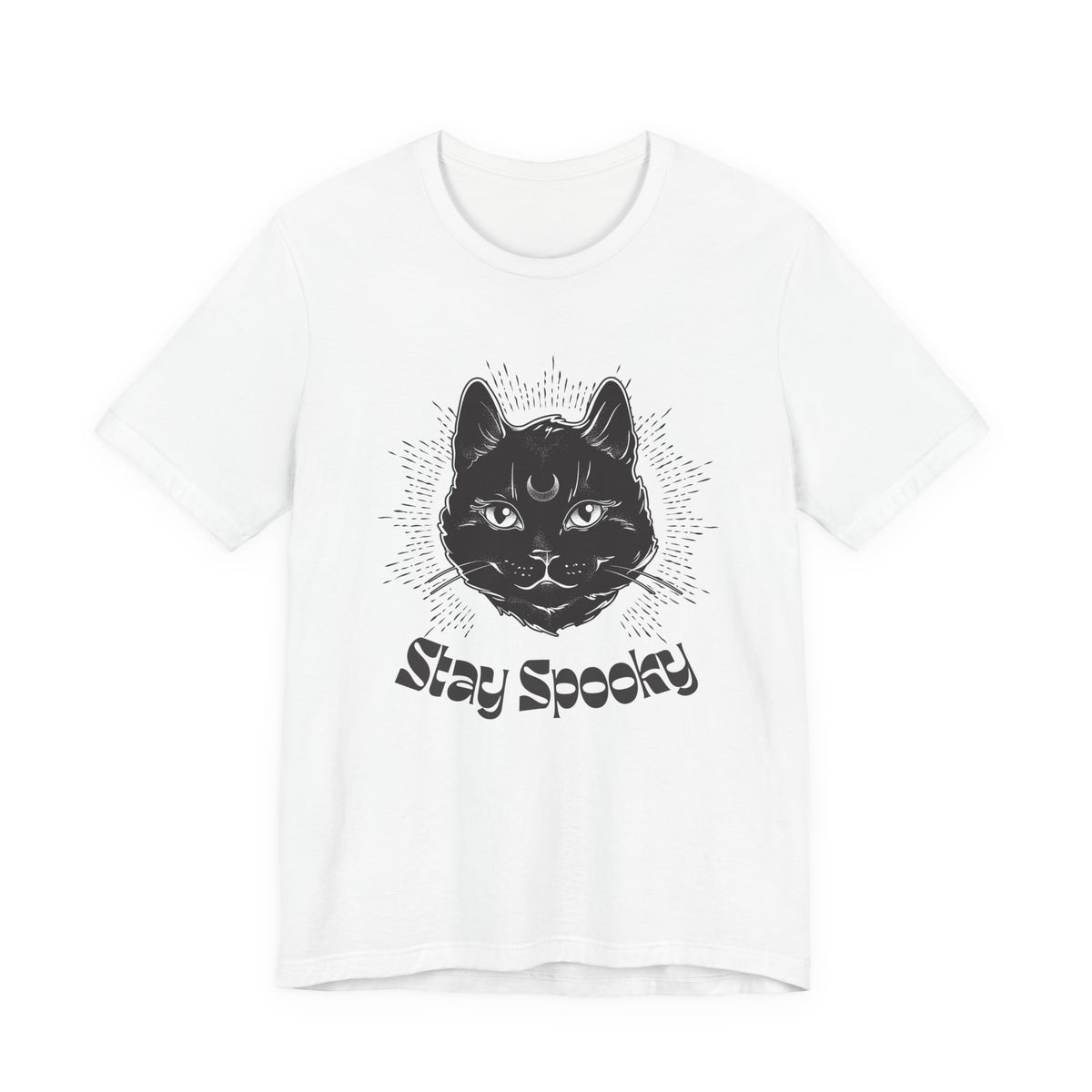 "Stay Spooky" Funky Font Midnight Familiar Black Cat Unisex Jersey Short Sleeve Tee