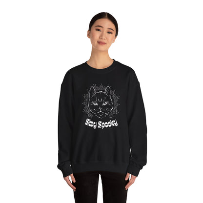 Stay Spooky Cat Sweatshirt Funky Font – Halloween Black Cat Graphic Crewneck