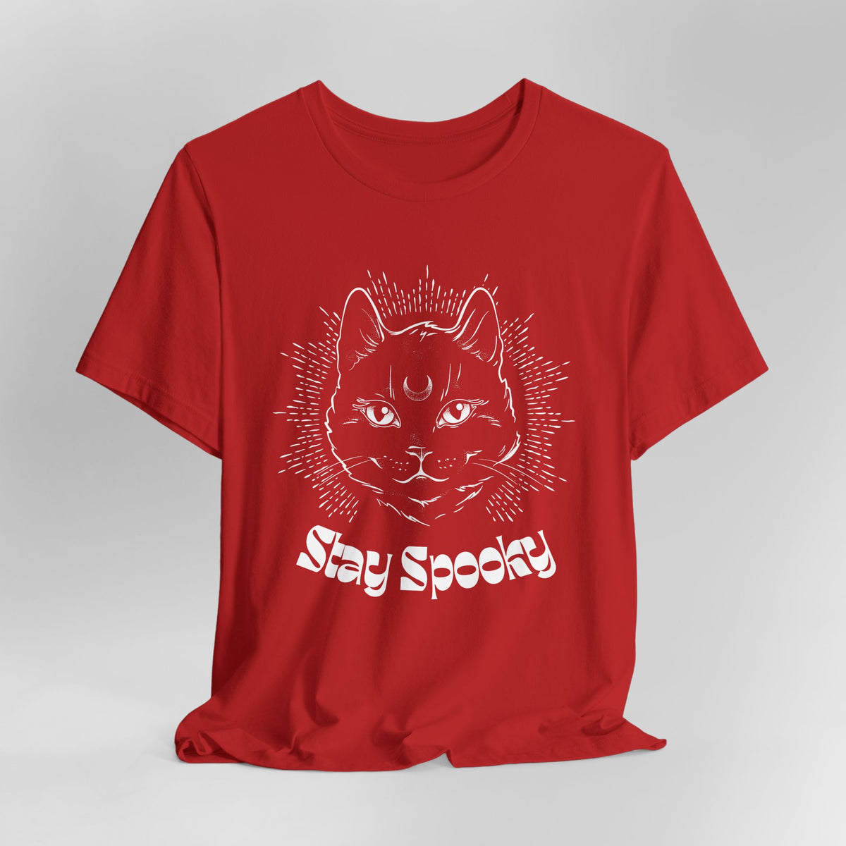 "Stay Spooky" Funky Font Midnight Familiar Black Cat Unisex Jersey Short Sleeve Tee