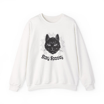 Stay Spooky Cat Sweatshirt Funky Font – Halloween Black Cat Graphic Crewneck