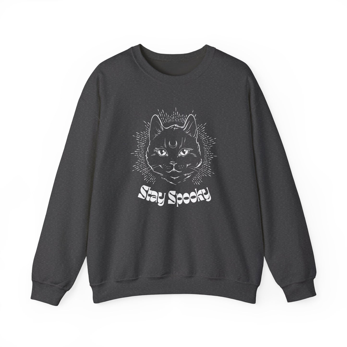 Stay Spooky Cat Sweatshirt Funky Font – Halloween Black Cat Graphic Crewneck