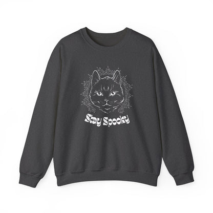 Stay Spooky Cat Sweatshirt Funky Font – Halloween Black Cat Graphic Crewneck