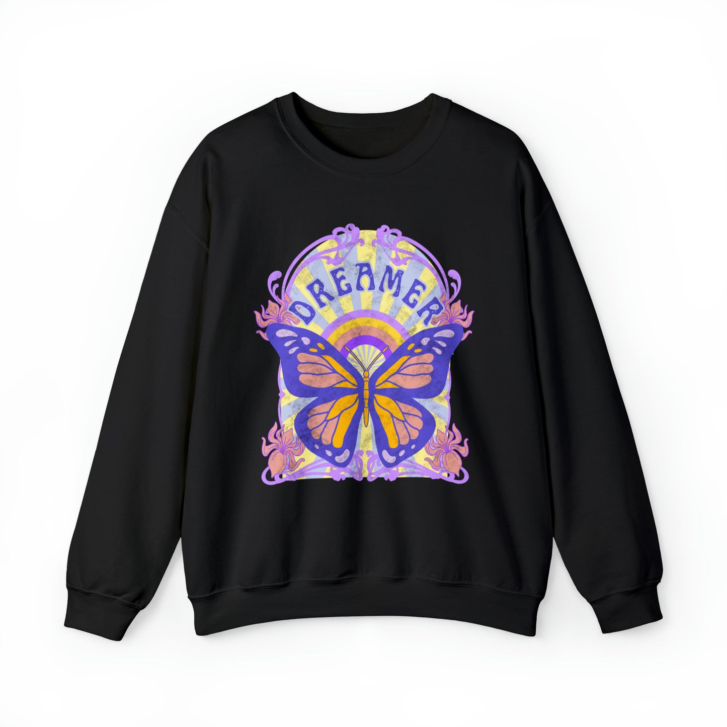 Dreamer Butterfly Art Nouveau Crewneck Sweatshirt - Fractalista Designs