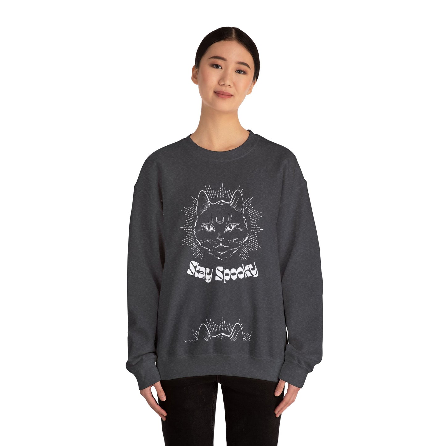 Stay Spooky Cat Sweatshirt Funky Font – Halloween Black Cat Graphic Crewneck