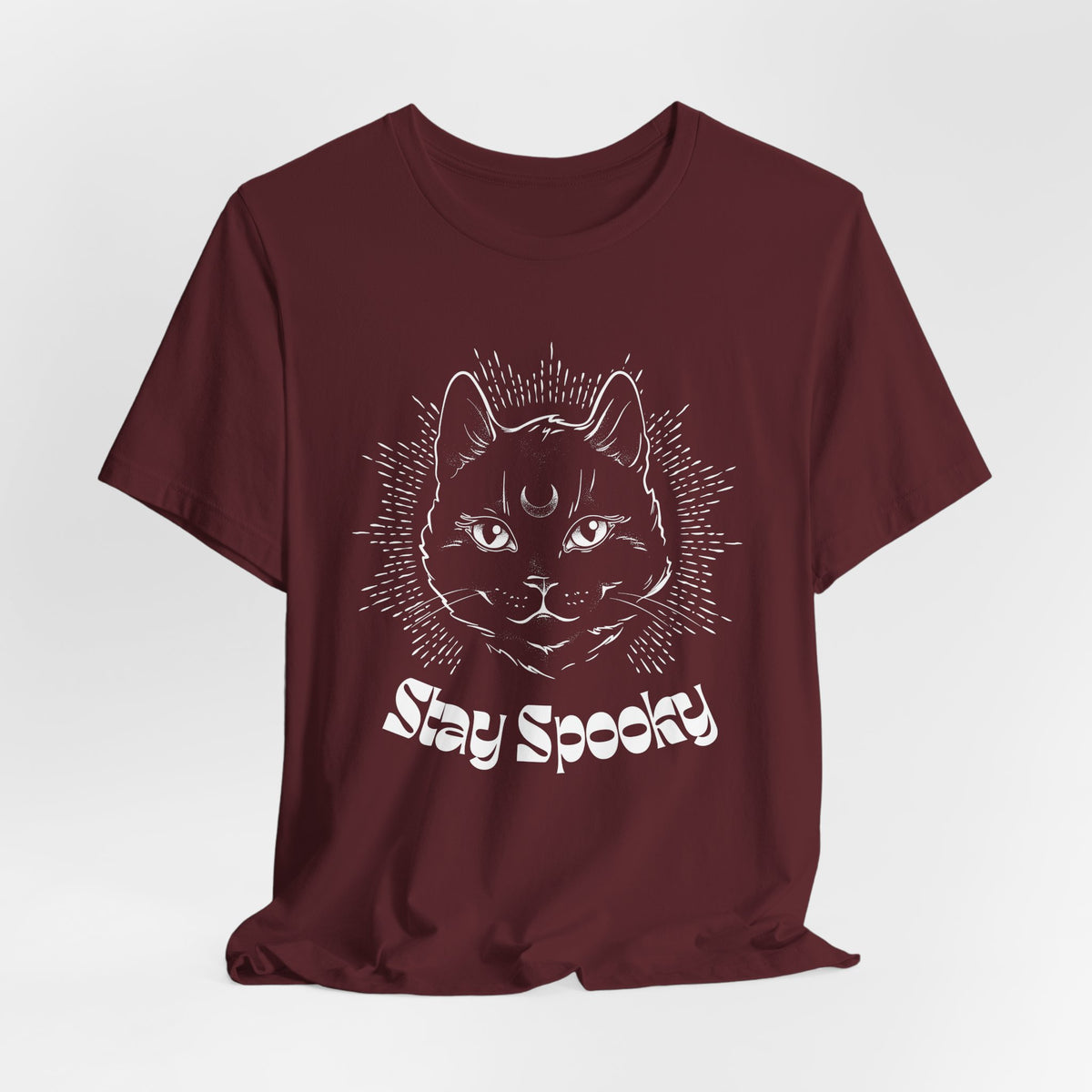 "Stay Spooky" Funky Font Midnight Familiar Black Cat Unisex Jersey Short Sleeve Tee