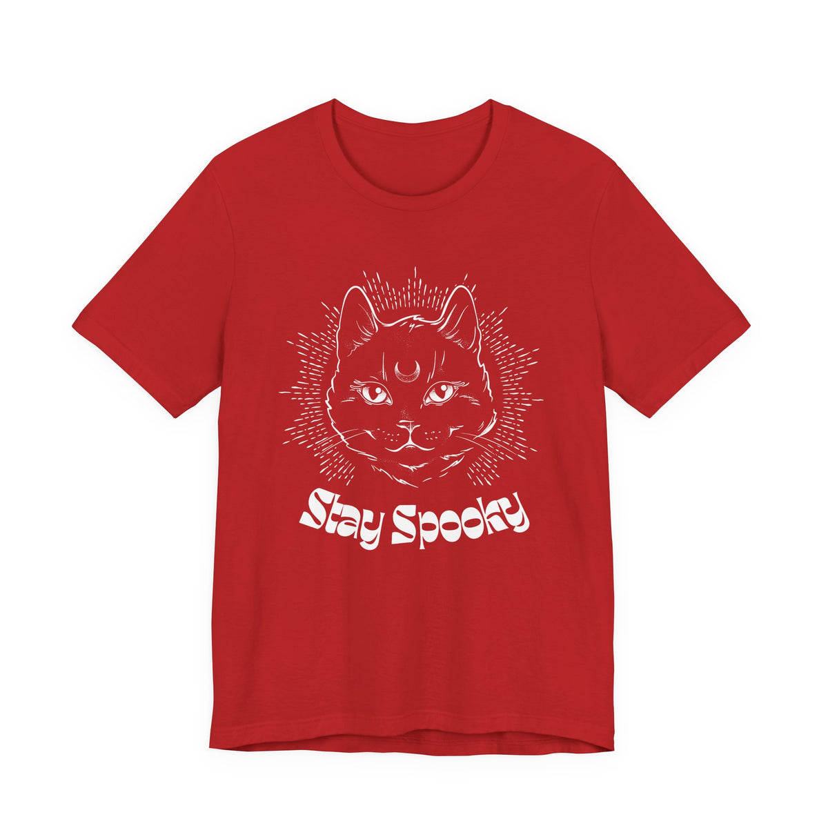 "Stay Spooky" Funky Font Midnight Familiar Black Cat Unisex Jersey Short Sleeve Tee