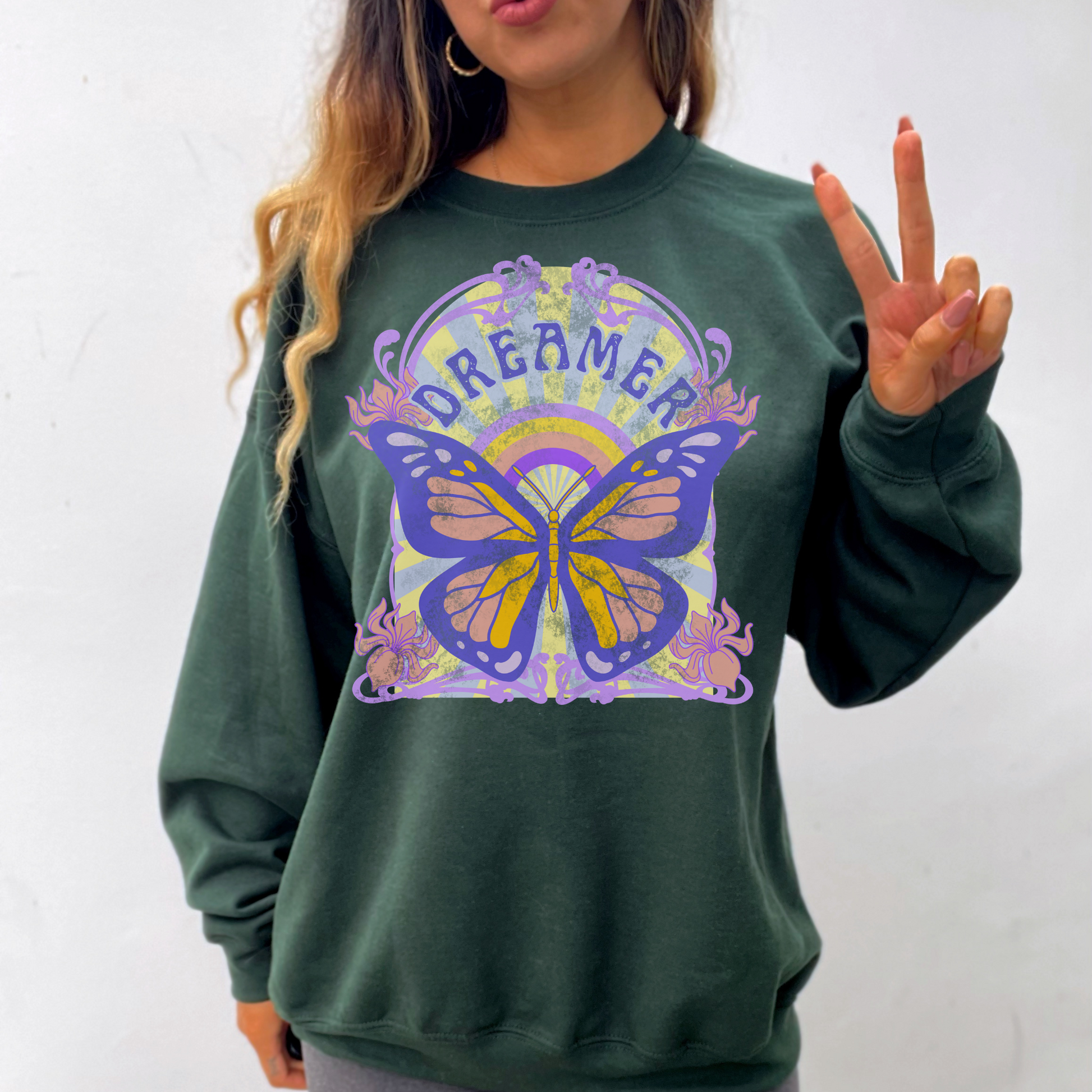 Dreamer Butterfly Art Nouveau Crewneck Sweatshirt - Fractalista Designs