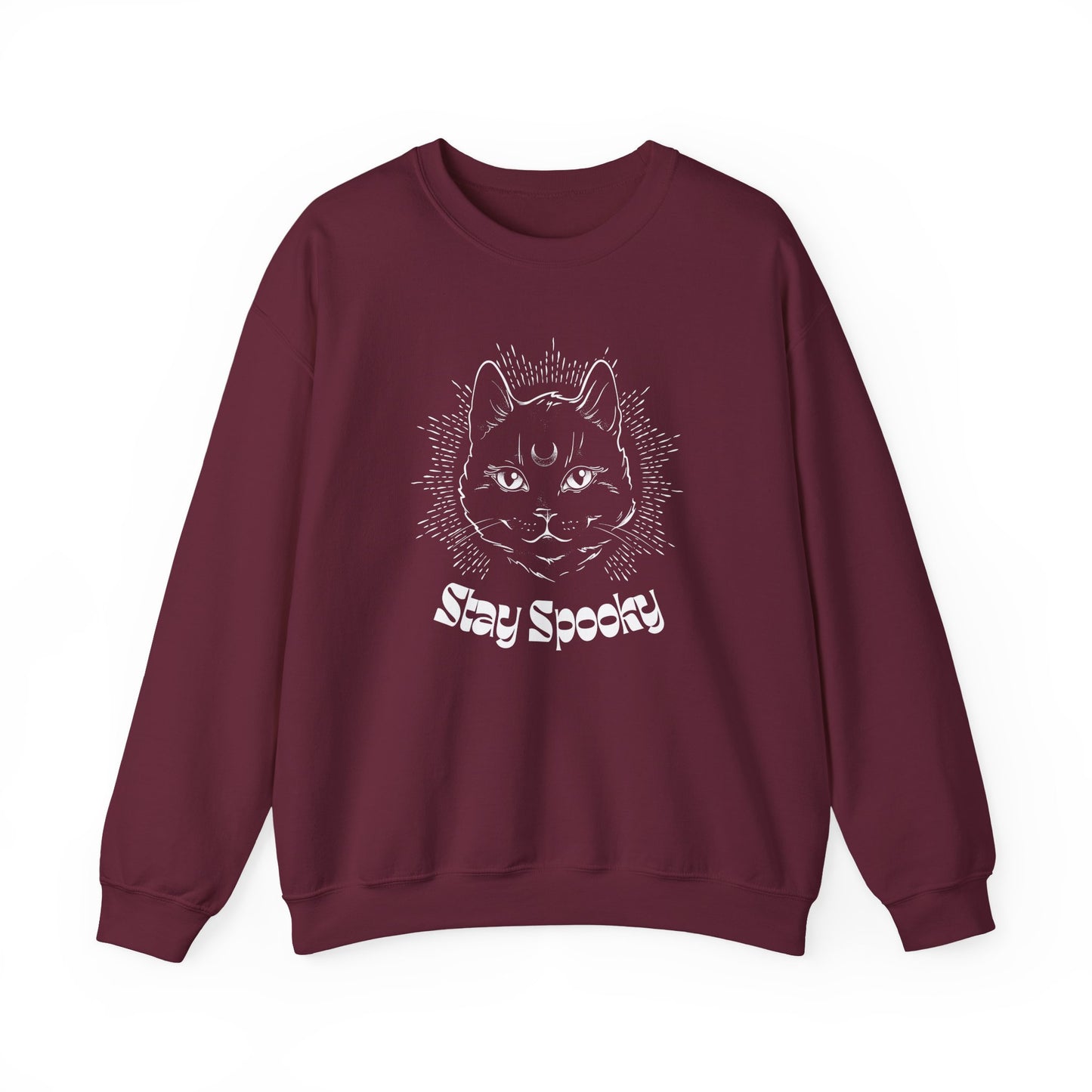 Stay Spooky Cat Sweatshirt Funky Font – Halloween Black Cat Graphic Crewneck
