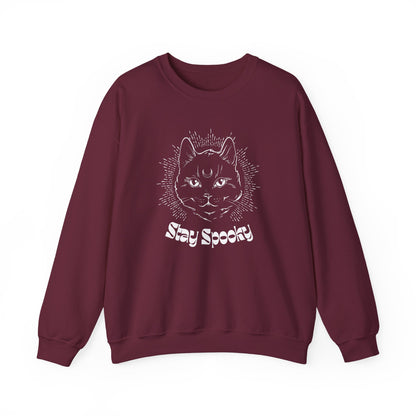 Stay Spooky Cat Sweatshirt Funky Font – Halloween Black Cat Graphic Crewneck