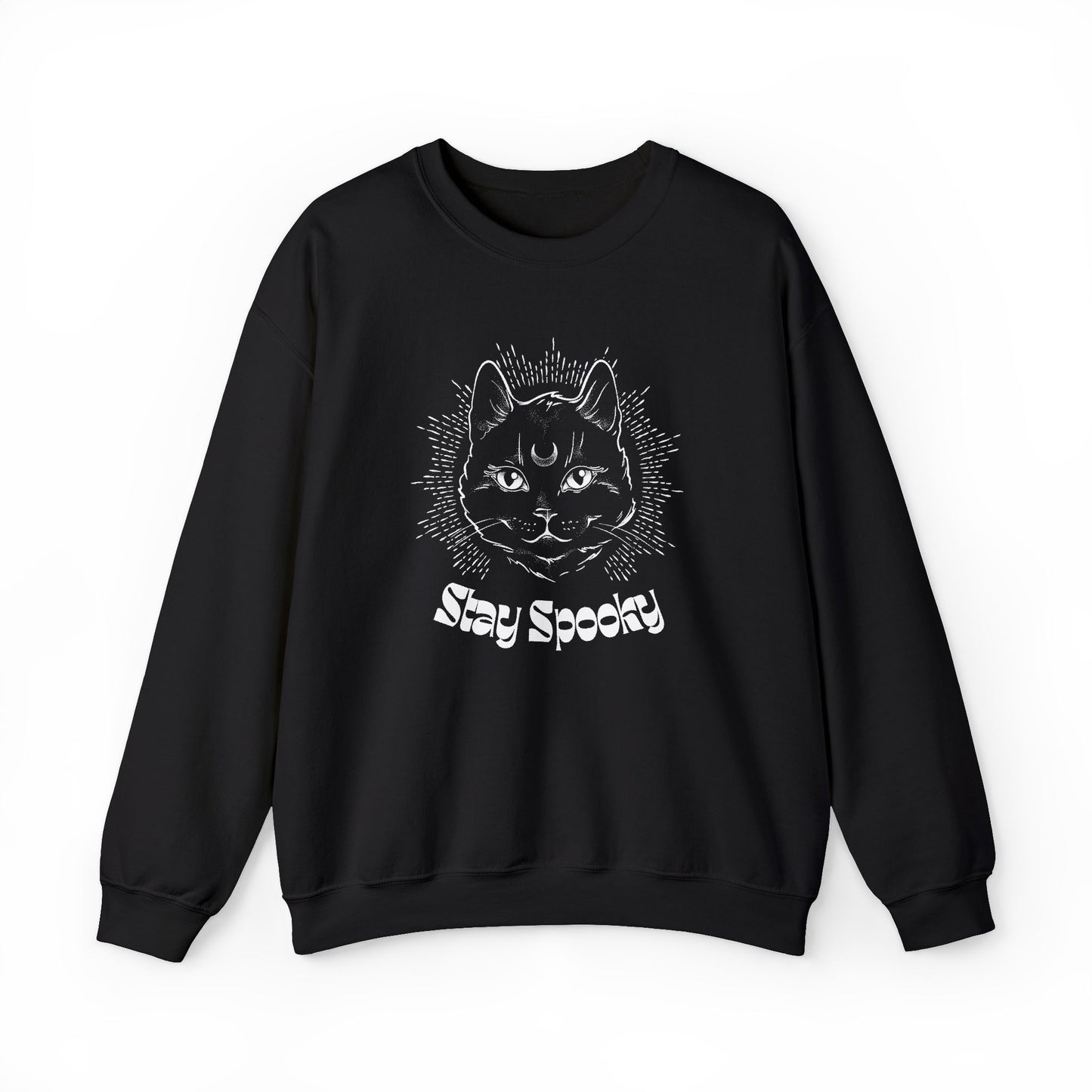 Stay Spooky Cat Sweatshirt Funky Font – Halloween Black Cat Graphic Crewneck