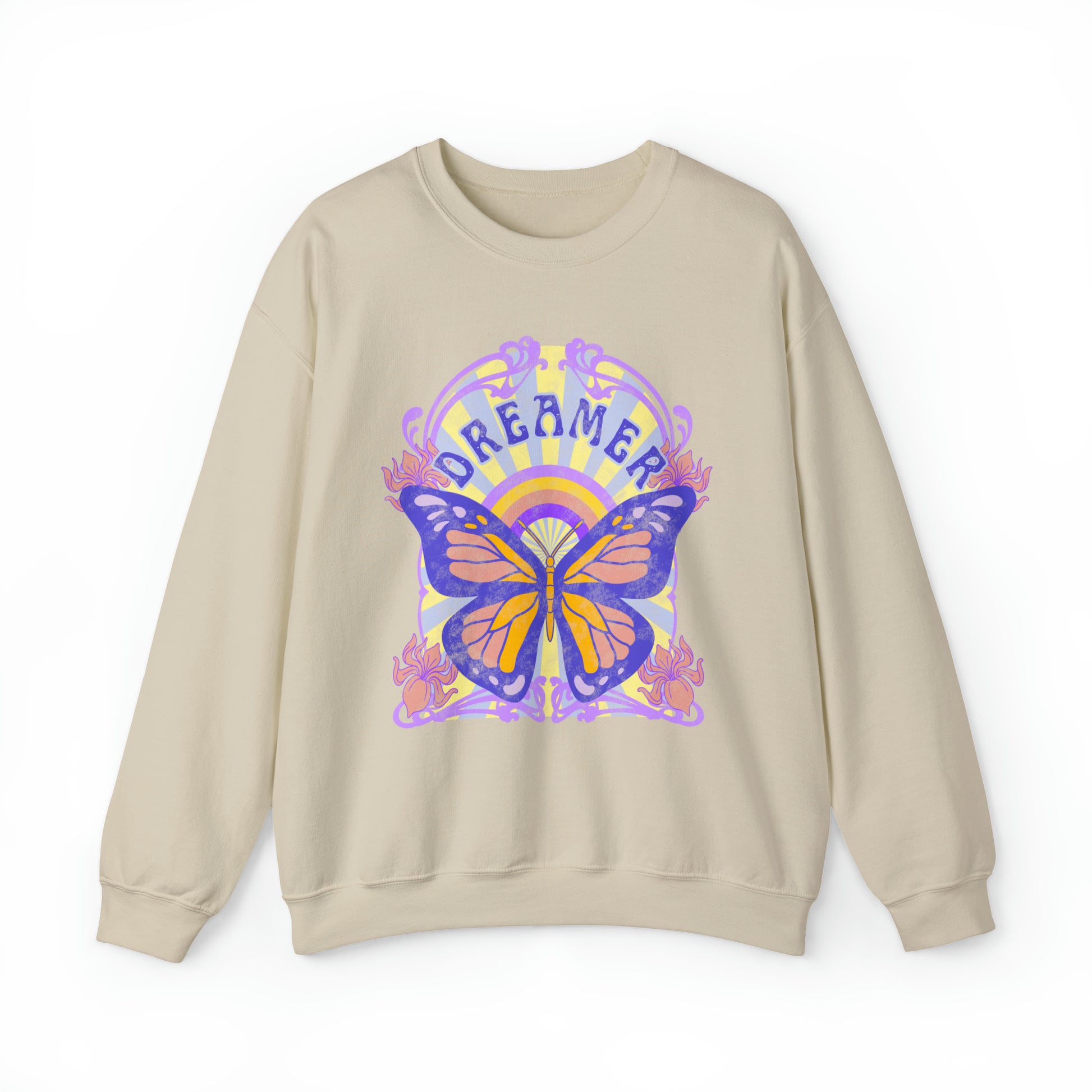 Dreamer Butterfly Art Nouveau Crewneck Sweatshirt - Fractalista Designs