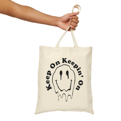 Keep on Keeping On Melting Smiley Face Canvas Tote Bag