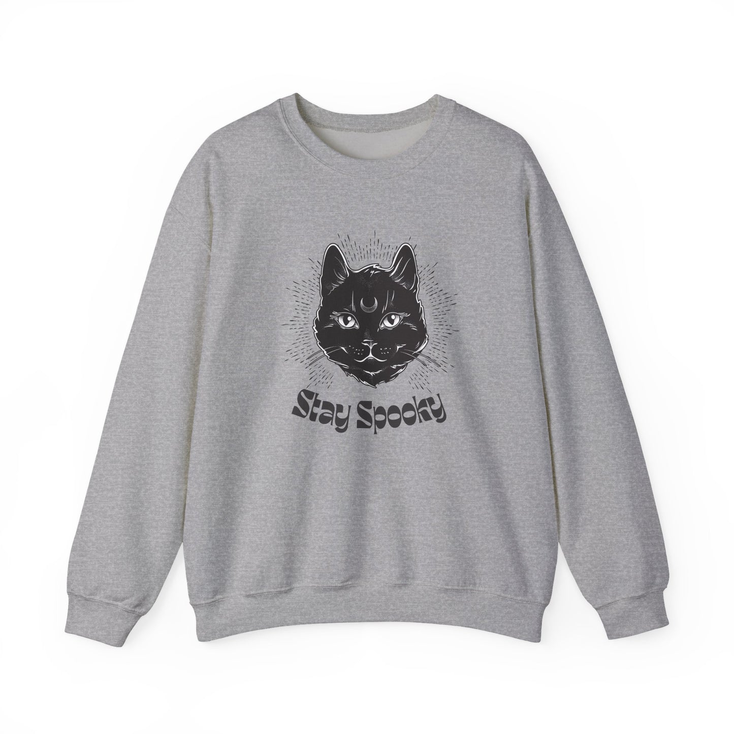 Stay Spooky Cat Sweatshirt Funky Font – Halloween Black Cat Graphic Crewneck