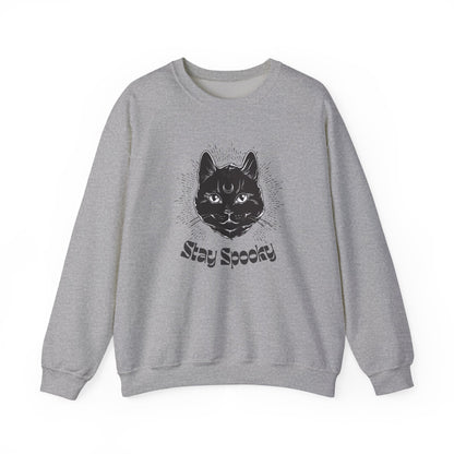 Stay Spooky Cat Sweatshirt Funky Font – Halloween Black Cat Graphic Crewneck